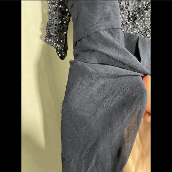 NWD Kay Unger Sequin Lace & Silk Chiffon Gown Navy‎ - Picture 8 of 12